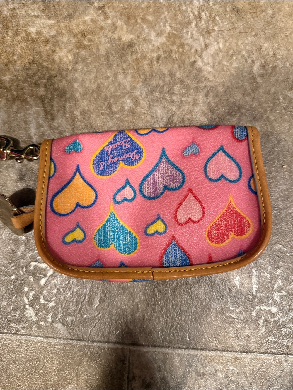 Dooney & Bourke Pink Multi Colored Hearts Wristlet - Picture 4 of 5